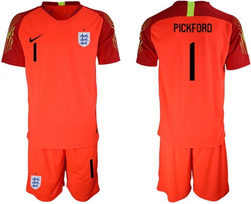 England #1 Pickford Red Goalkeeper Soccer Country Jersey